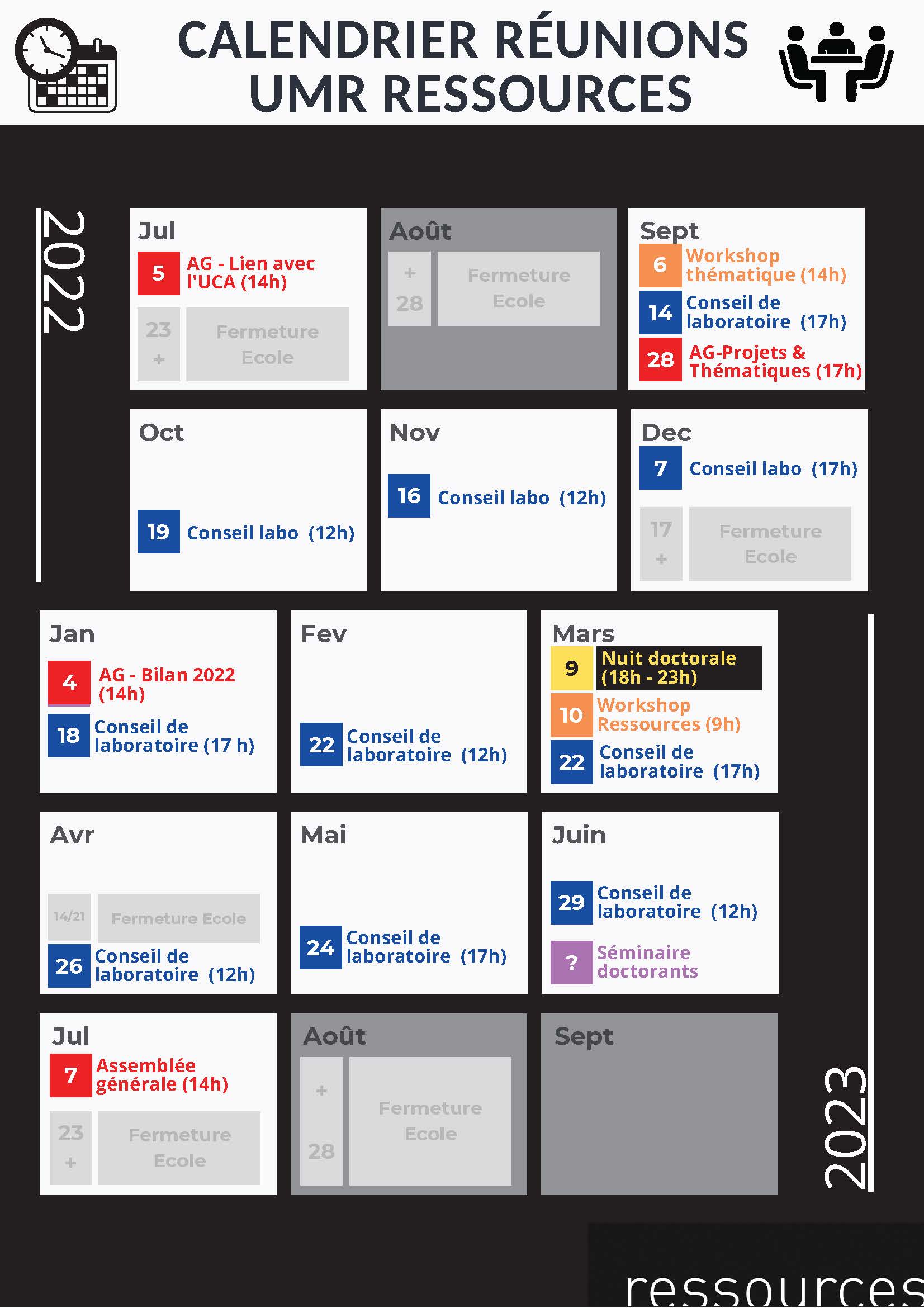 Calendrier Réunions Ressources | 2022-2023